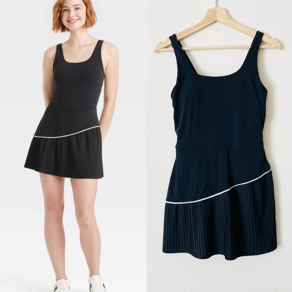 JoyLab Black Pleated Mini Dress with White Trim